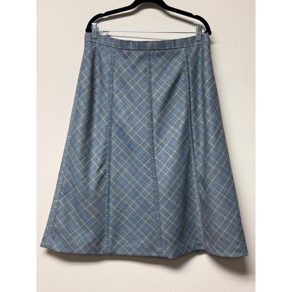 VINTAGE - ORVIS 100% Wool Herringbone Plaid A-Line Midi Skirt, Sz 16